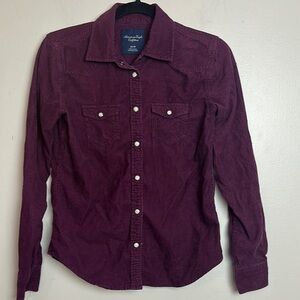 American Eagle Corduroy Pearl Snap Button Western Style Slim Fit Button Up Shirt